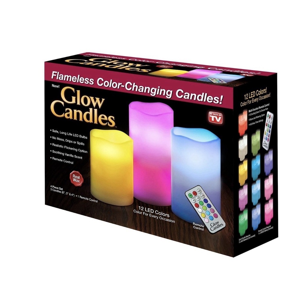 Glow Candles Flameless LED Color Changing Pillar Candles 3 Wax Battery operated